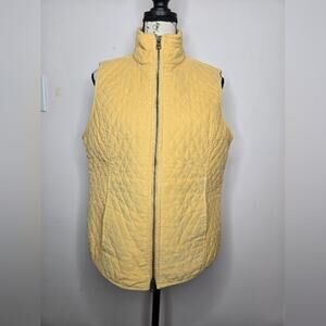 Christopher and Banks Yellow Quilted Corduroy Vest 2-Way Zipper with Pockets Med
